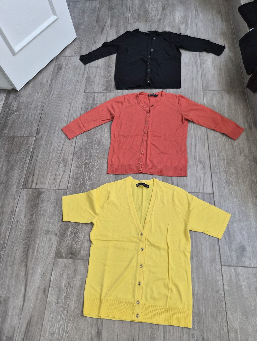 NY & Company Set Of 3 Yellow Blk Orange Cardigan Classic Button-Front Sweater